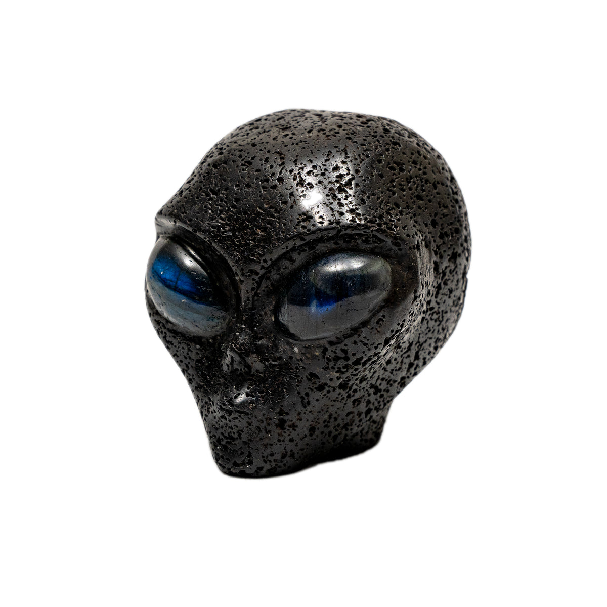 Lava Stone Crystal Alien with Labradorite Eyes - 4" Large Crystal Skull