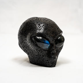 Lava Stone Crystal Alien with Labradorite Eyes - 4" Large Crystal Skull