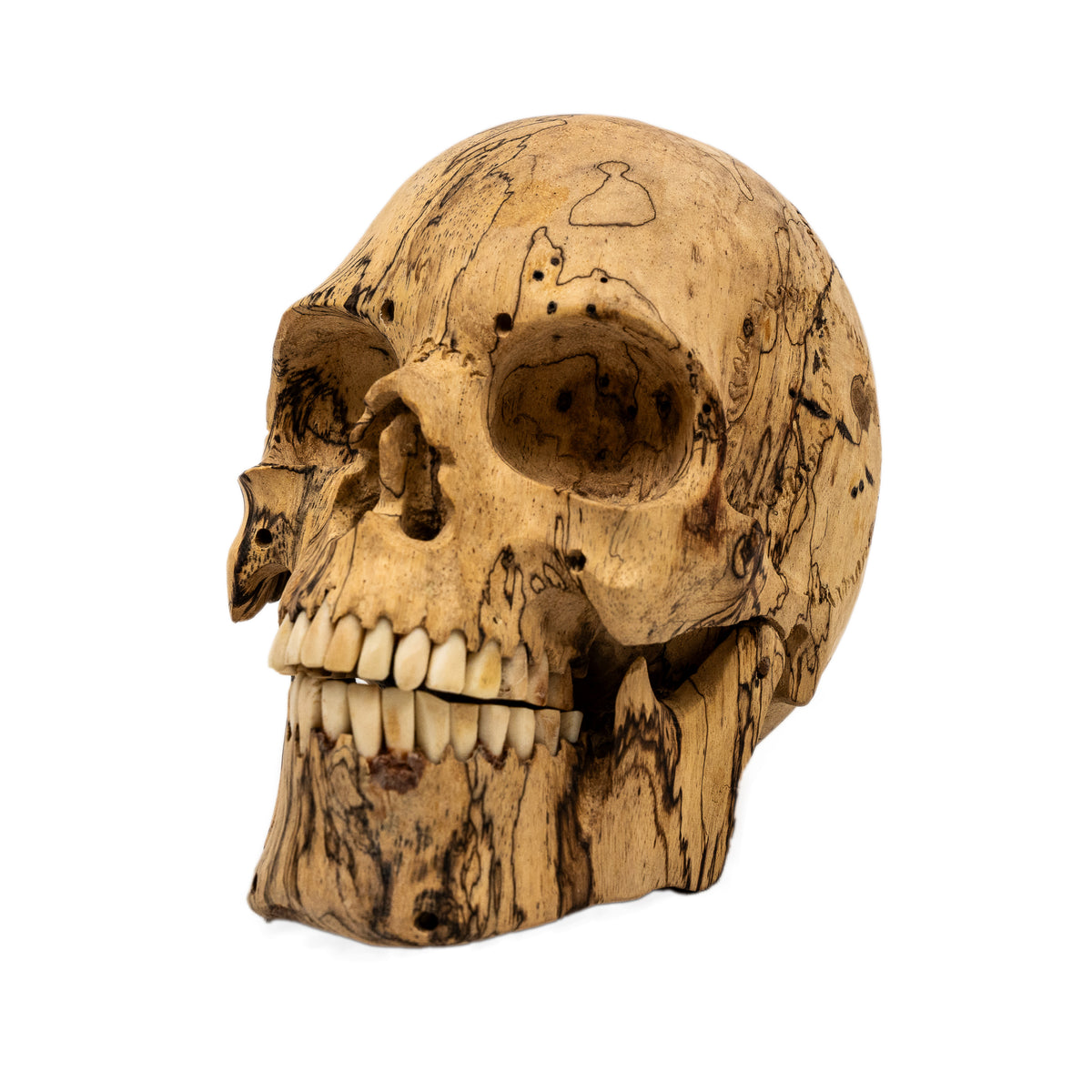 Wood Skull - 4.75" Hand Carved Human Skull Replica Skeleton Head Cranium