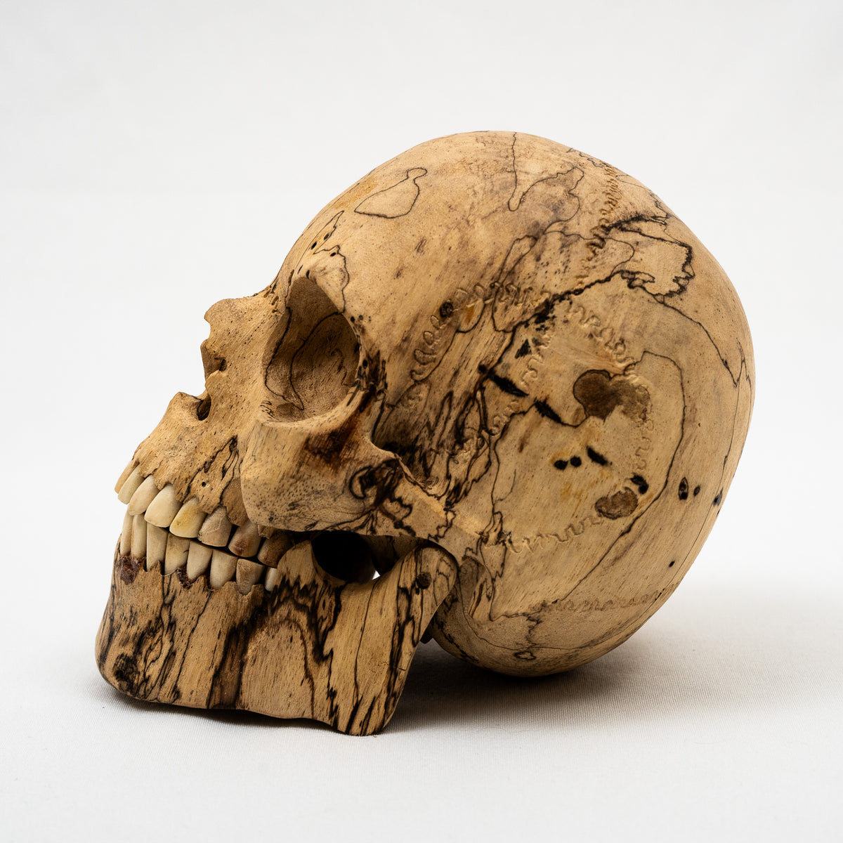 Wood Skull - 4.75" Hand Carved Human Skull Replica Skeleton Head Cranium