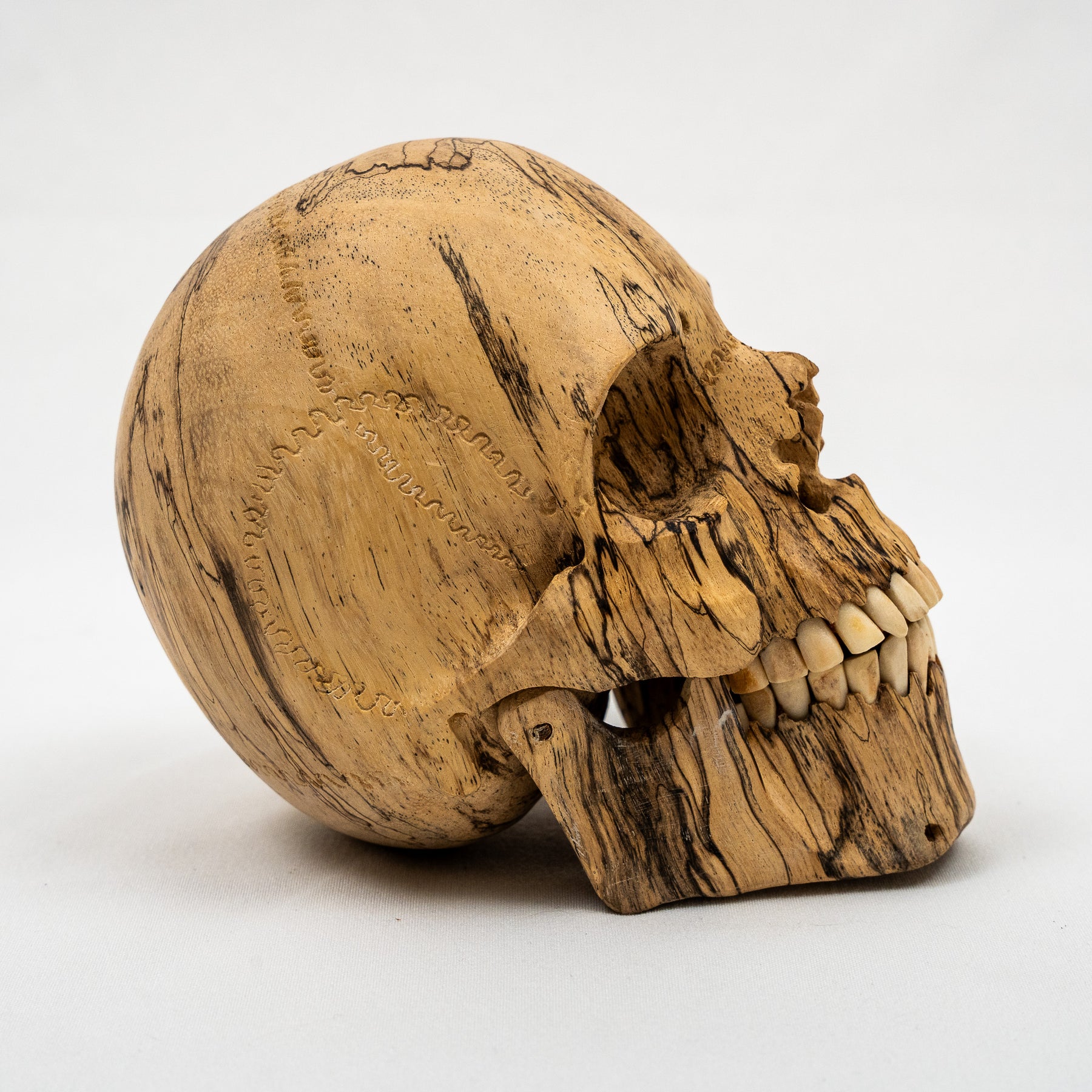 Wood Skull - 4.75" Hand Carved Human Skull Replica Skeleton Head Cranium