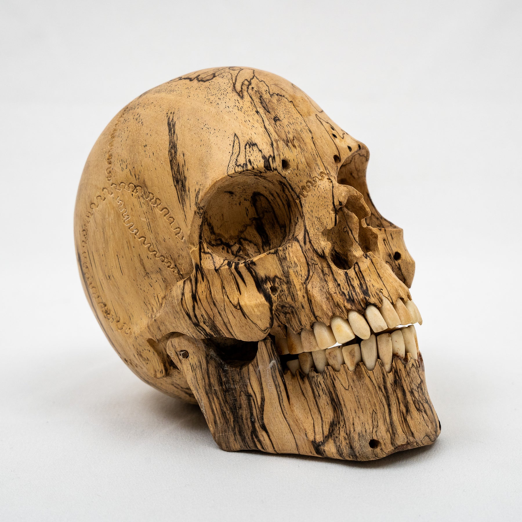 Wood Skull - 4.75" Hand Carved Human Skull Replica Skeleton Head Cranium