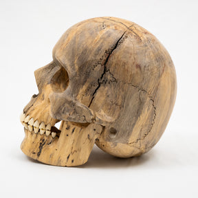 Wood Skull - Life Size Large 9.5" Hand Carved Human Skull Replica Skeleton Head