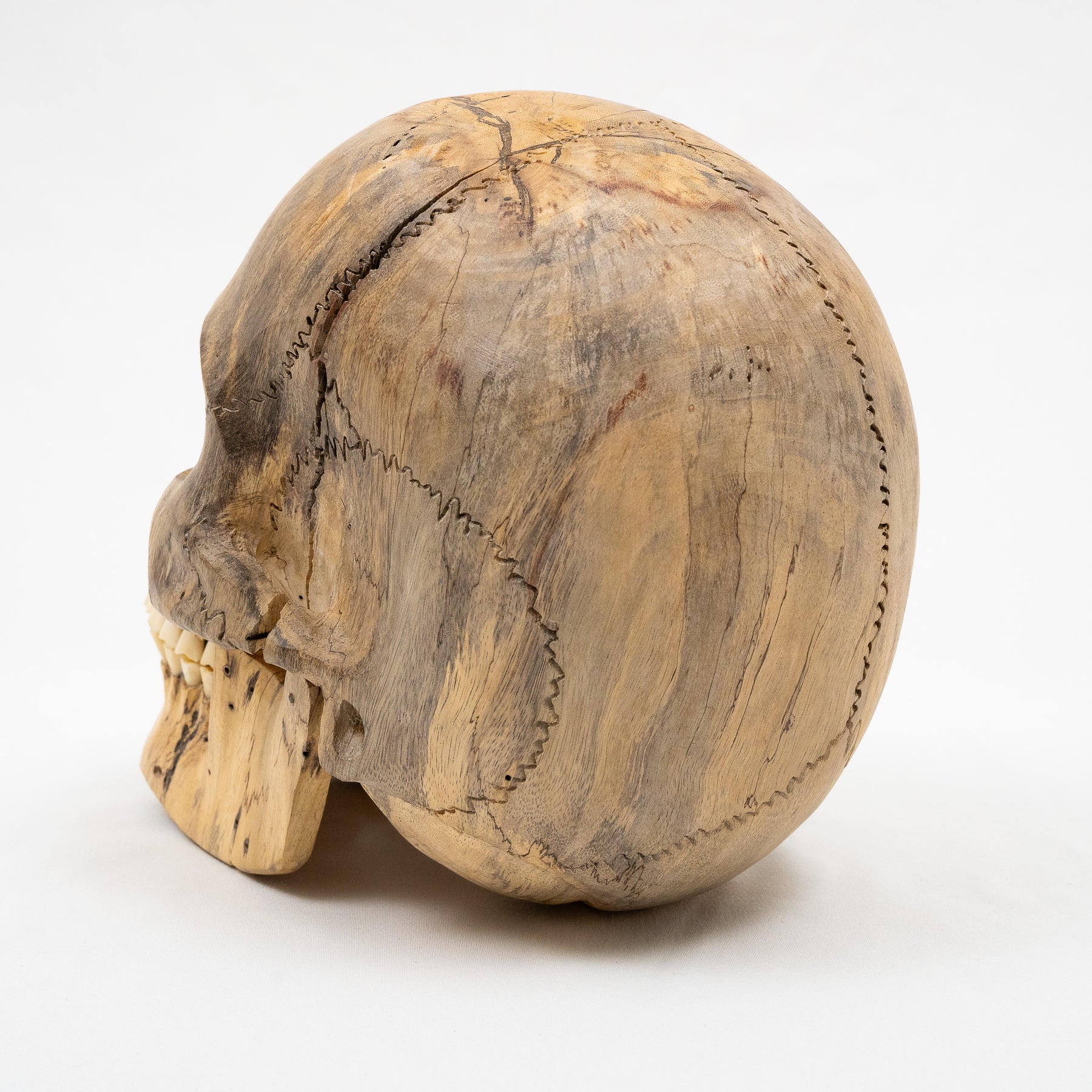 Wood Skull - Life Size Large 9.5" Hand Carved Human Skull Replica Skeleton Head