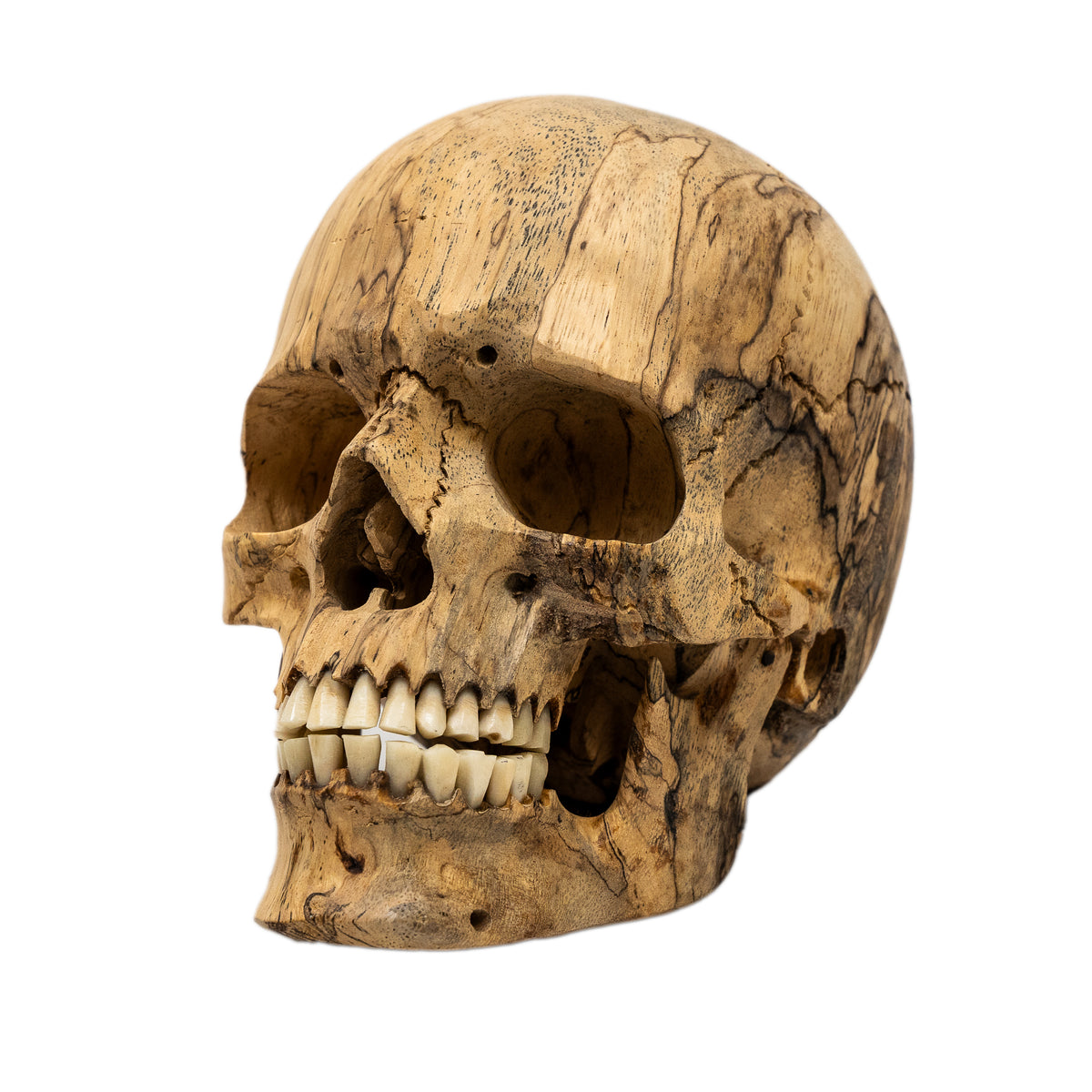 Wood Skull - Life Size Large 5" Hand Carved Human Skull Replica Skeleton Head