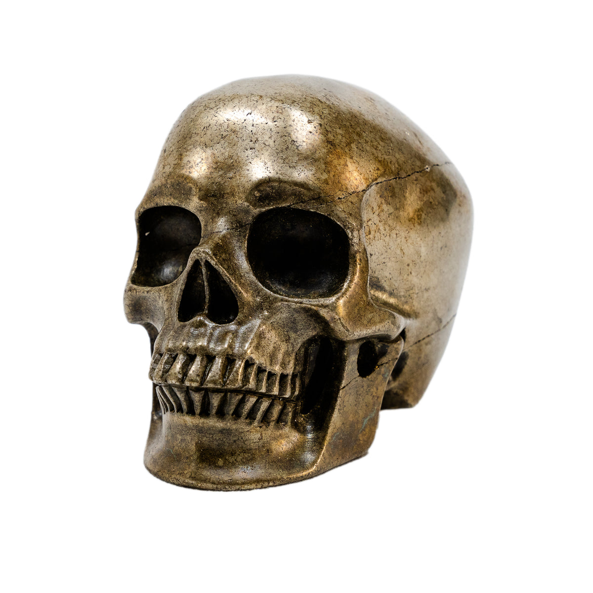 Gold Iron Pyrite Crystal Skull - Large Hand Carved 5" Reiki, Chakra Healing Crystal Skull Stone