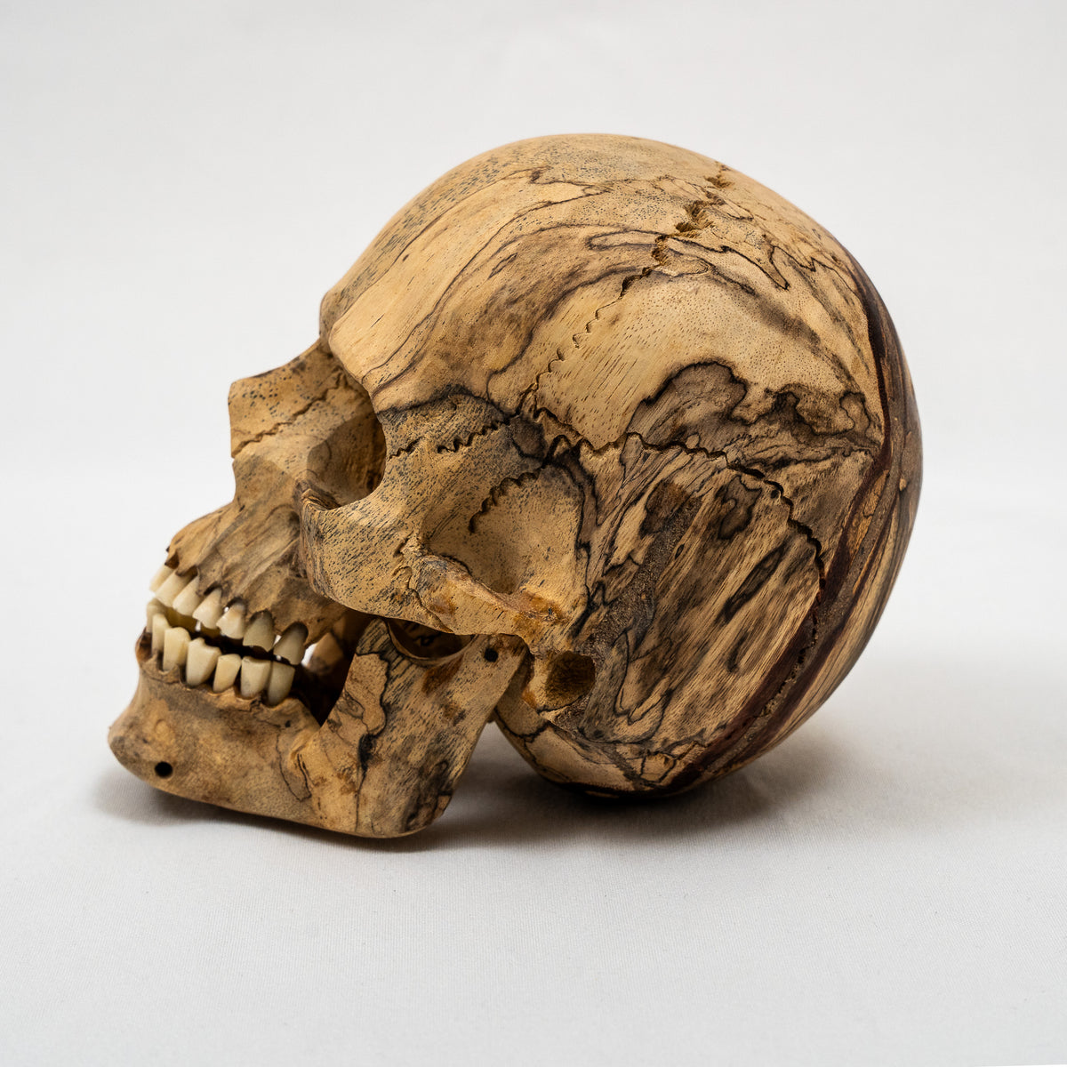 Wood Skull - Life Size Large 5" Hand Carved Human Skull Replica Skeleton Head