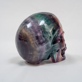 High Quality Rainbow Fluorite Crystal Skull w/ Imperfections - Large Hand Carved 4.25" Reiki Chakra Healing Crystal Skull Stone