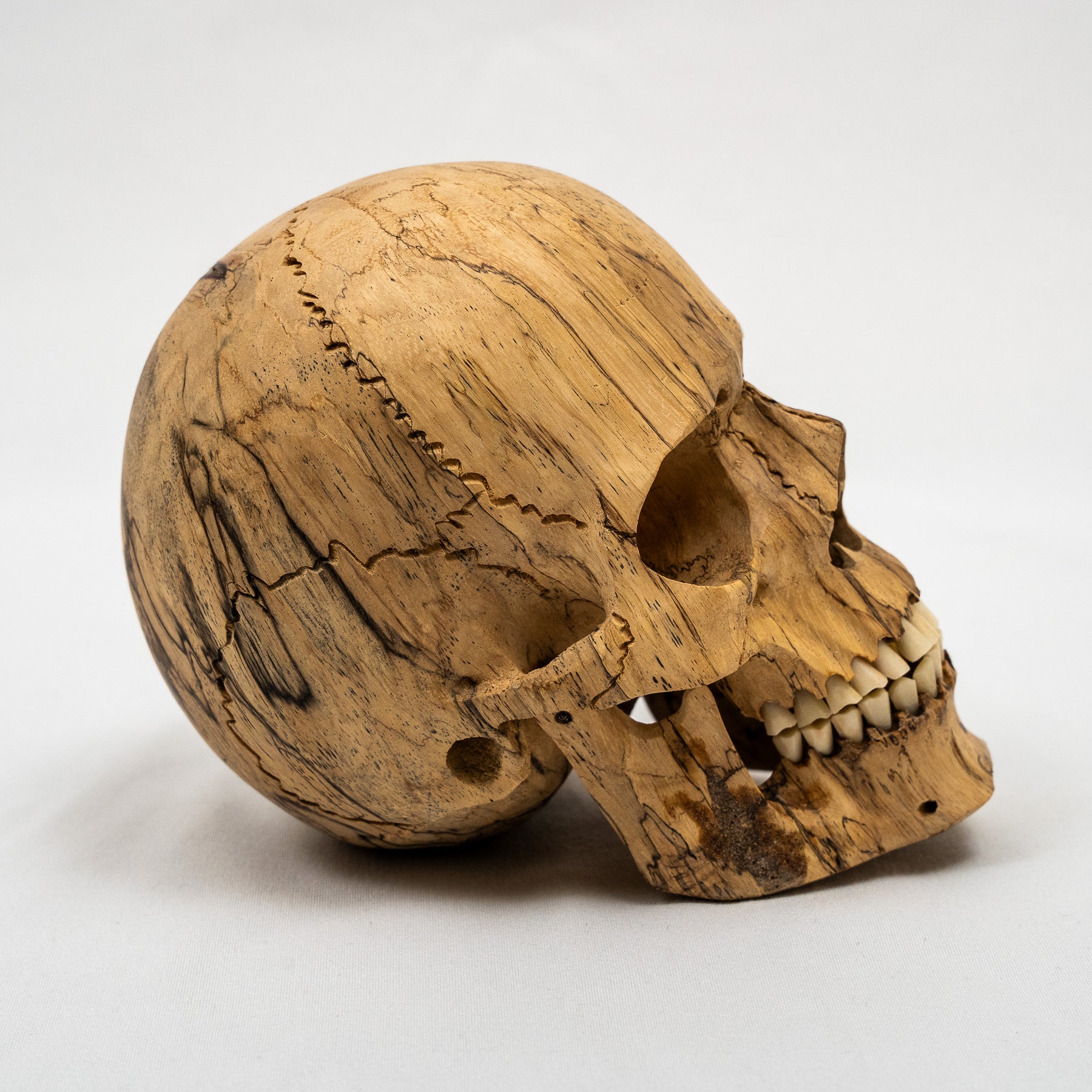 Wood Skull - Life Size Large 5" Hand Carved Human Skull Replica Skeleton Head