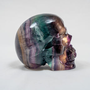 High Quality Rainbow Fluorite Crystal Skull w/ Imperfections - Large Hand Carved 4.25" Reiki Chakra Healing Crystal Skull Stone