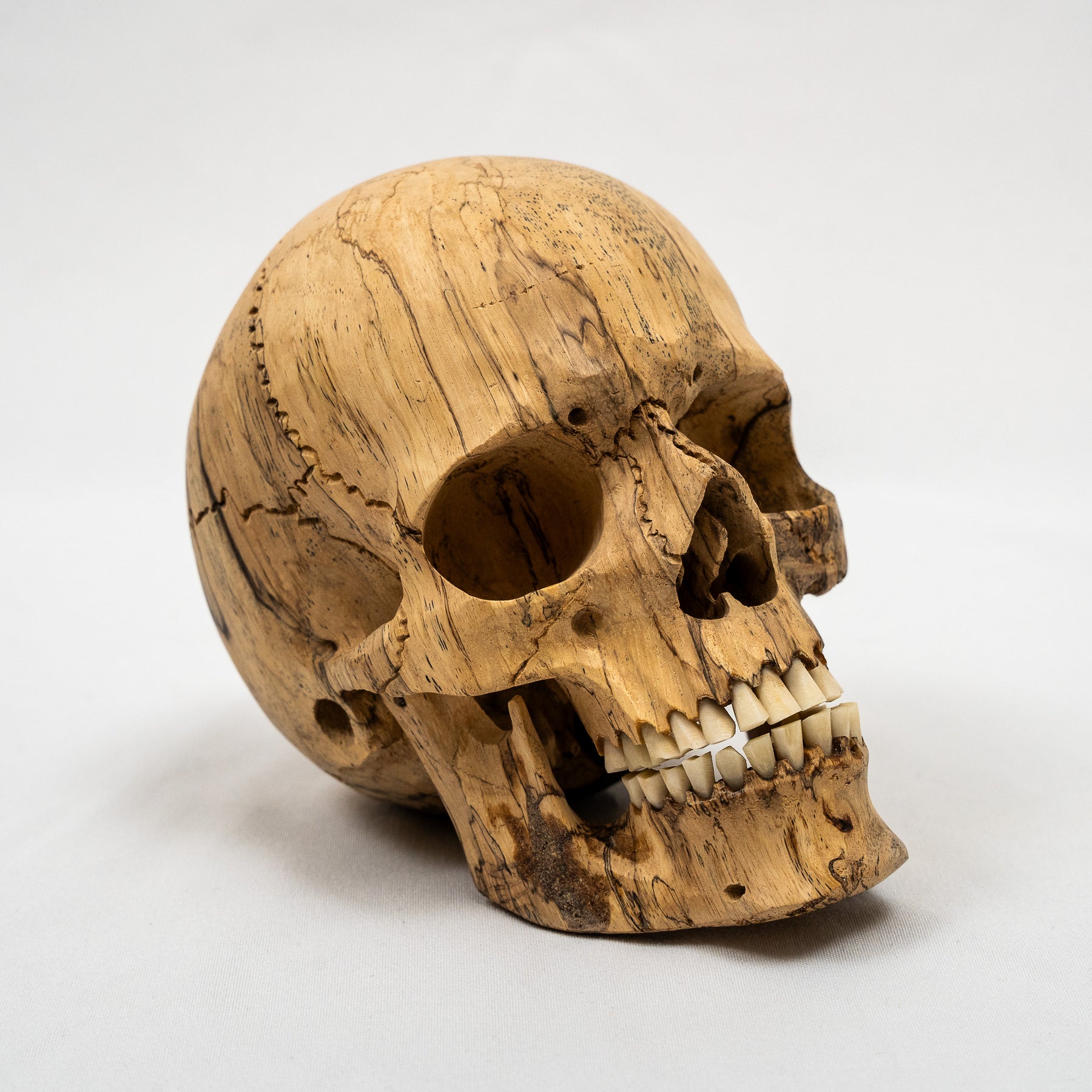 Wood Skull - Life Size Large 5" Hand Carved Human Skull Replica Skeleton Head