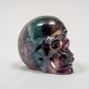 High Quality Rainbow Fluorite Crystal Skull w/ Imperfections - Large Hand Carved 4.25" Reiki Chakra Healing Crystal Skull Stone