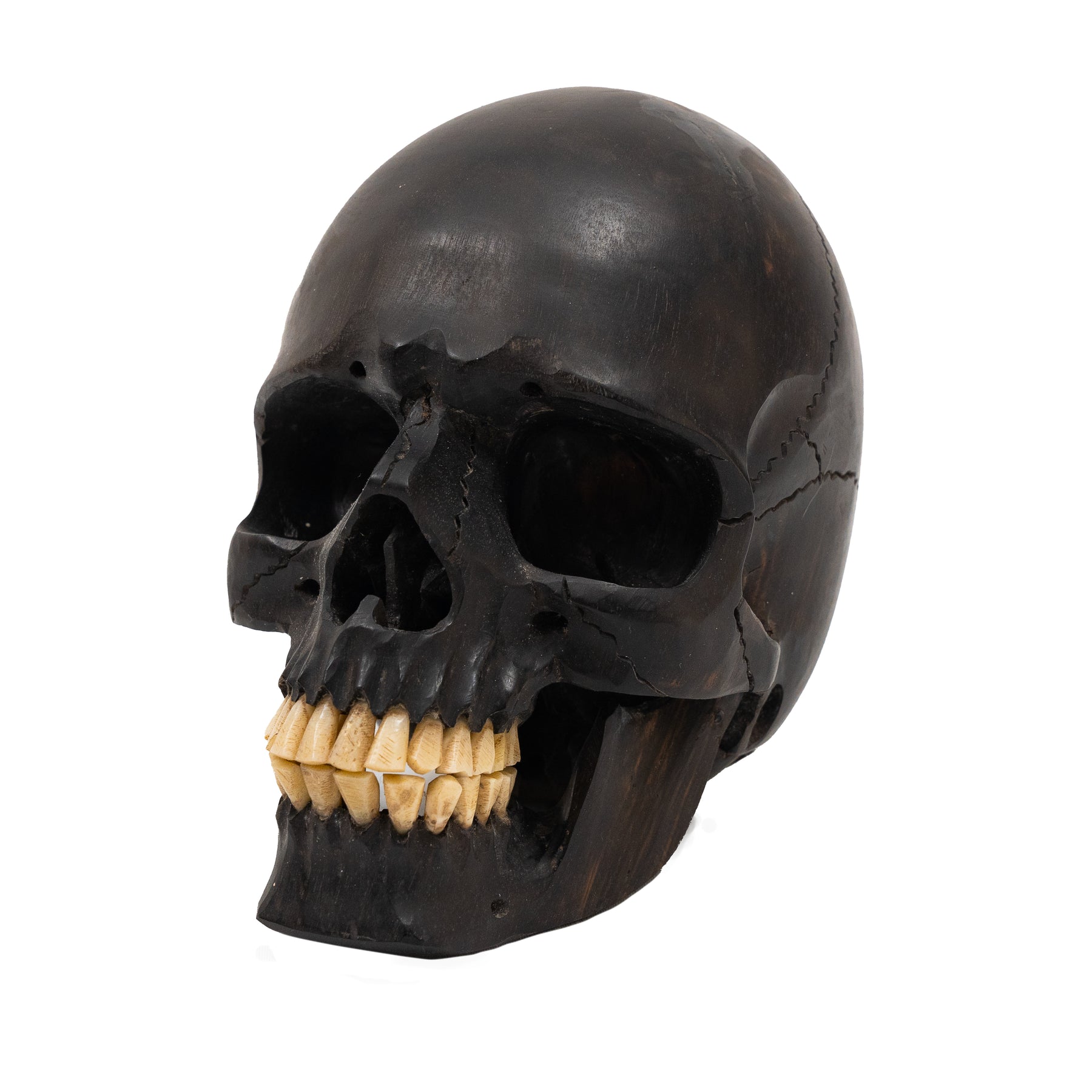 Black Ebony Wood Skull - Large 5.5" Hand Carved Human Skull Replica Skeleton Head