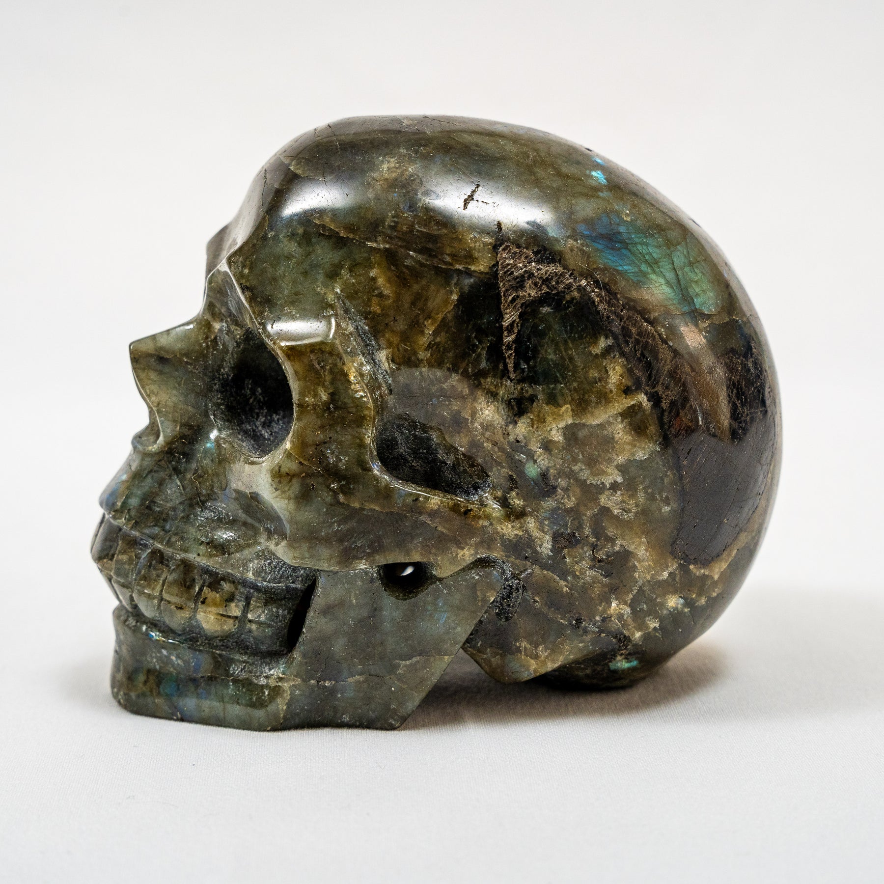 Labradorite Stone Skull - Large Hand Carved 4.5" Reiki, Chakra Healing Crystal Skull Carving