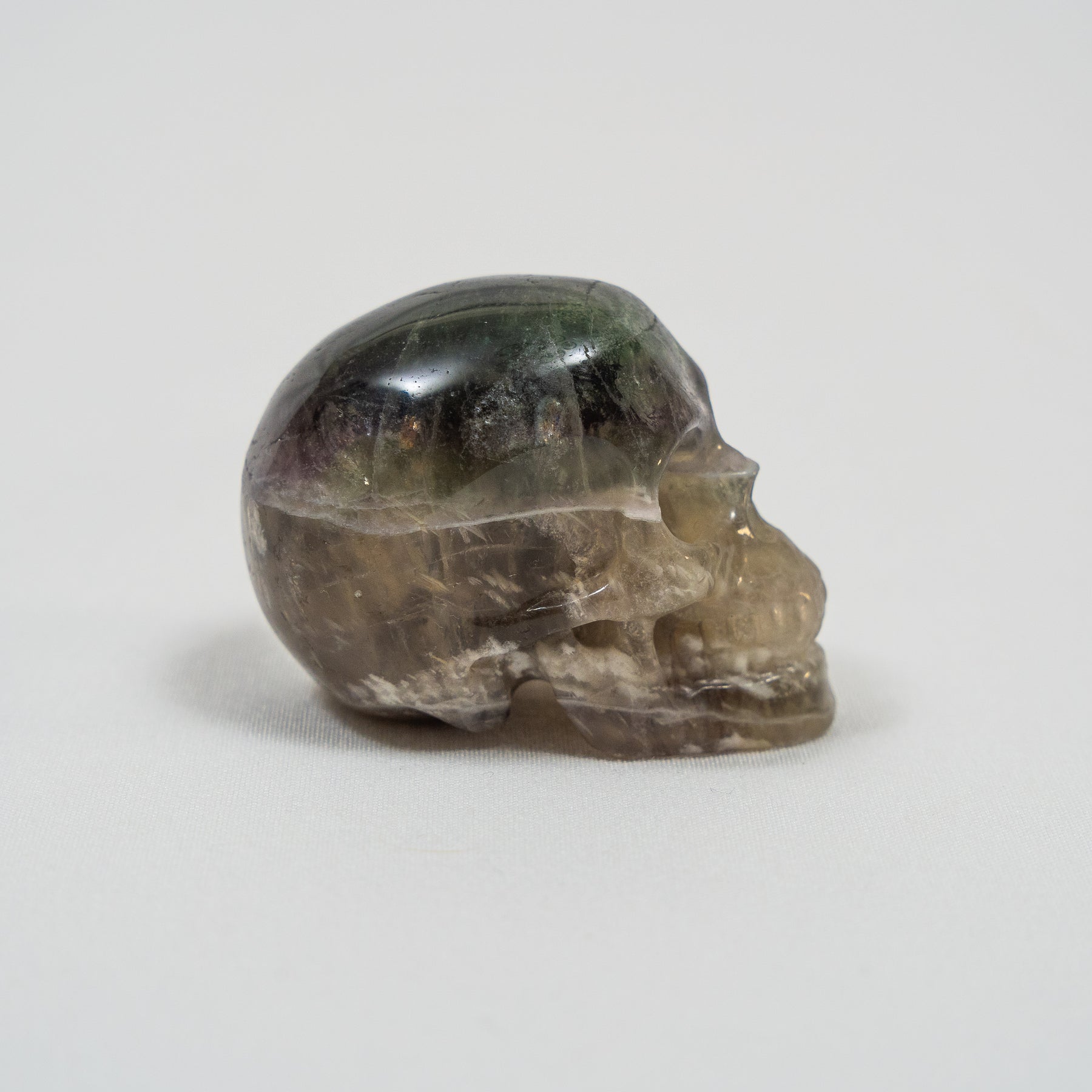 Rainbow Fluorite Crystal Skull - Small Hand Carved 2" Reiki Chakra Healing Crystal Skull Stone