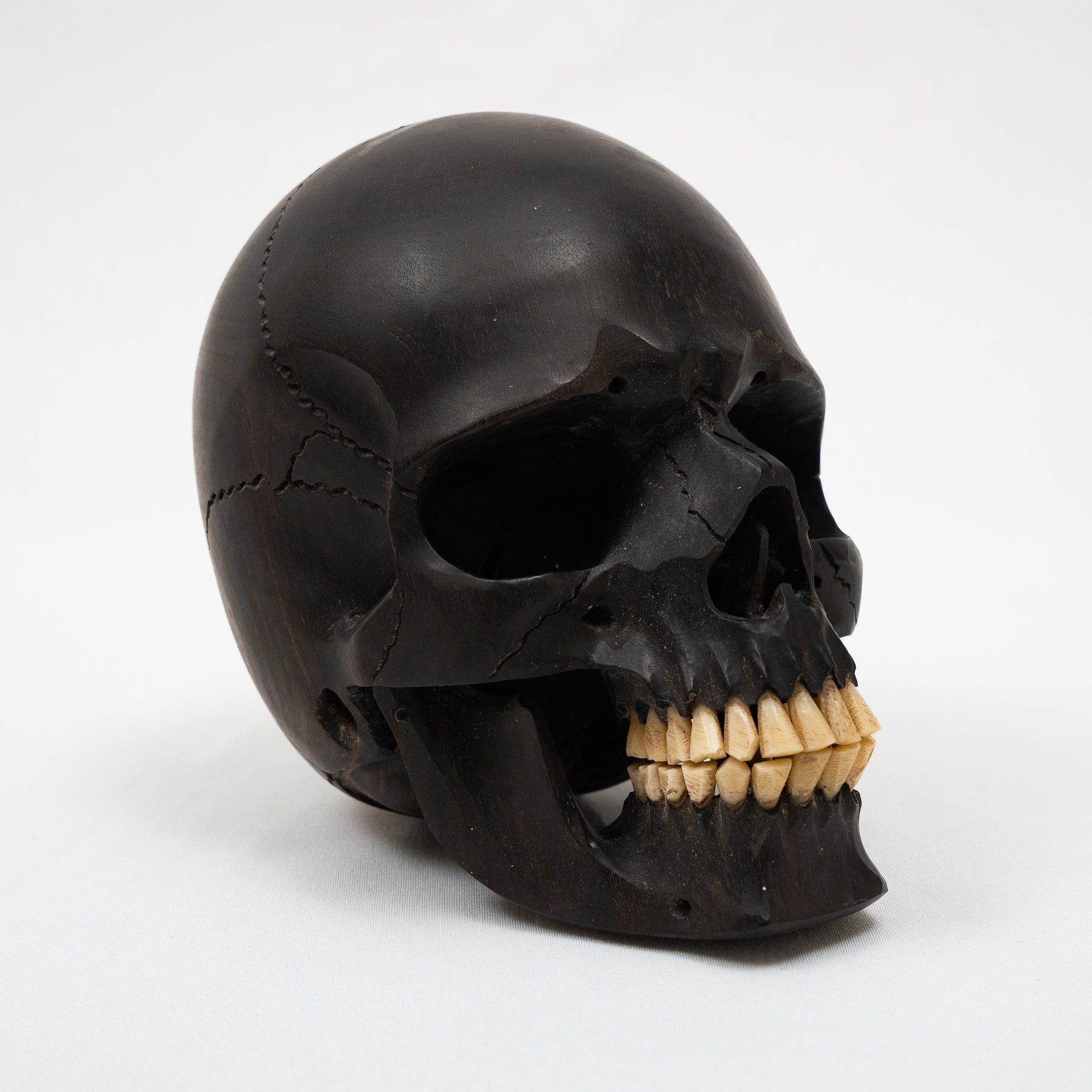 Black Ebony Wood Skull - Large 5.5" Hand Carved Human Skull Replica Skeleton Head