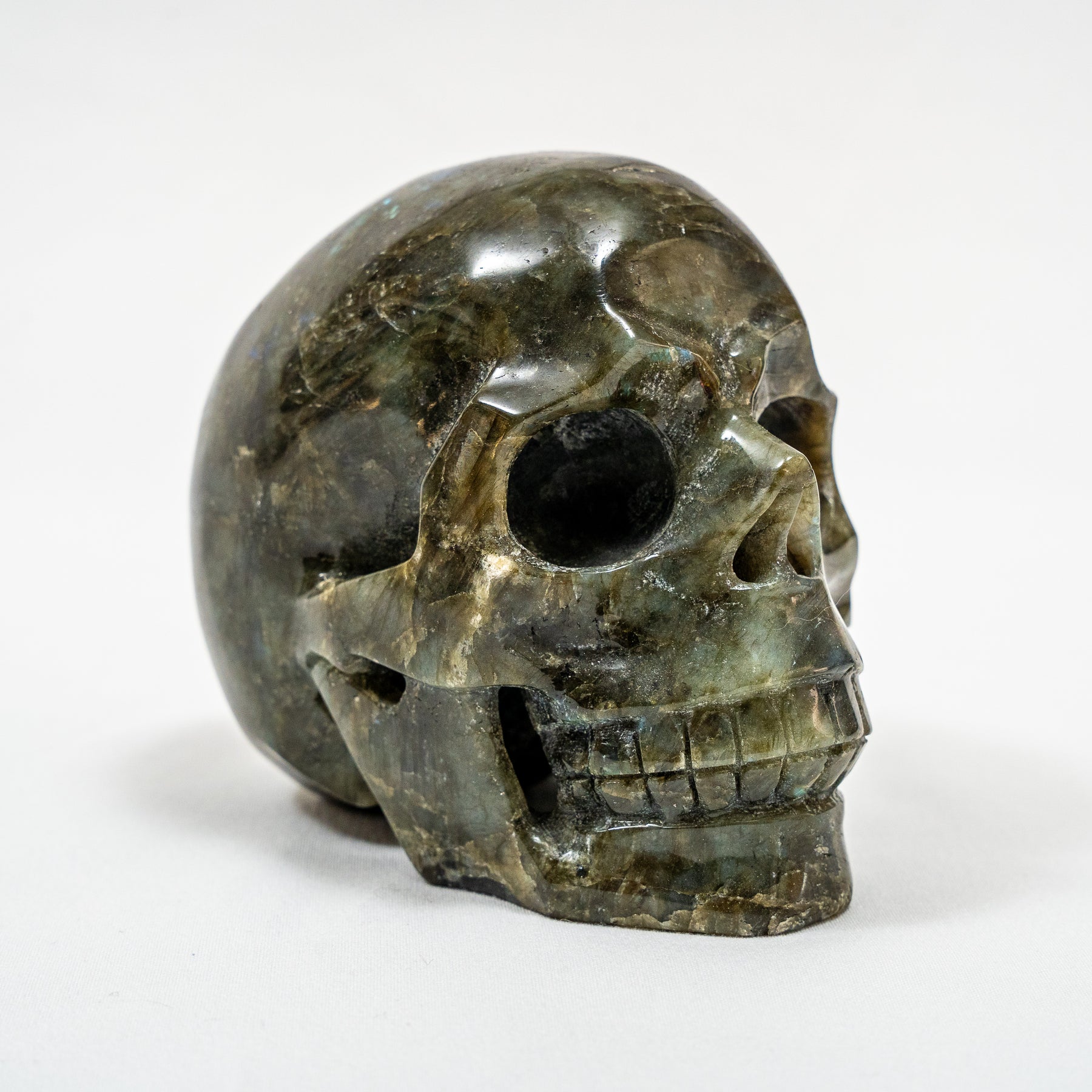 Labradorite Stone Skull - Large Hand Carved 4.5" Reiki, Chakra Healing Crystal Skull Carving