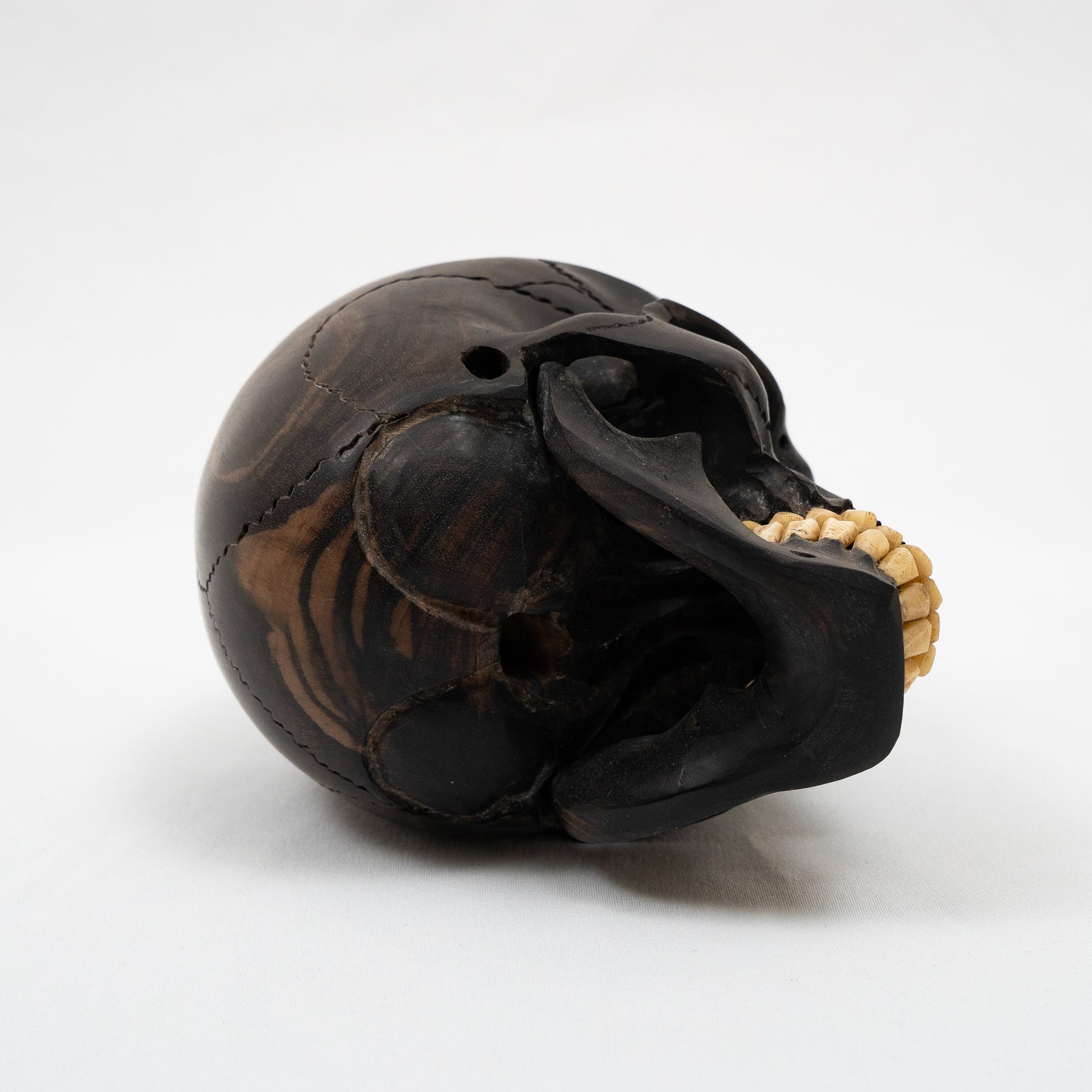 Black Ebony Wood Skull - Large 5.5" Hand Carved Human Skull Replica Skeleton Head