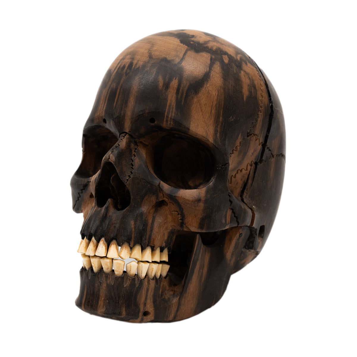 Black Ebony Wood Skull - Large 6" Hand Carved Human Skull Replica Skeleton Head