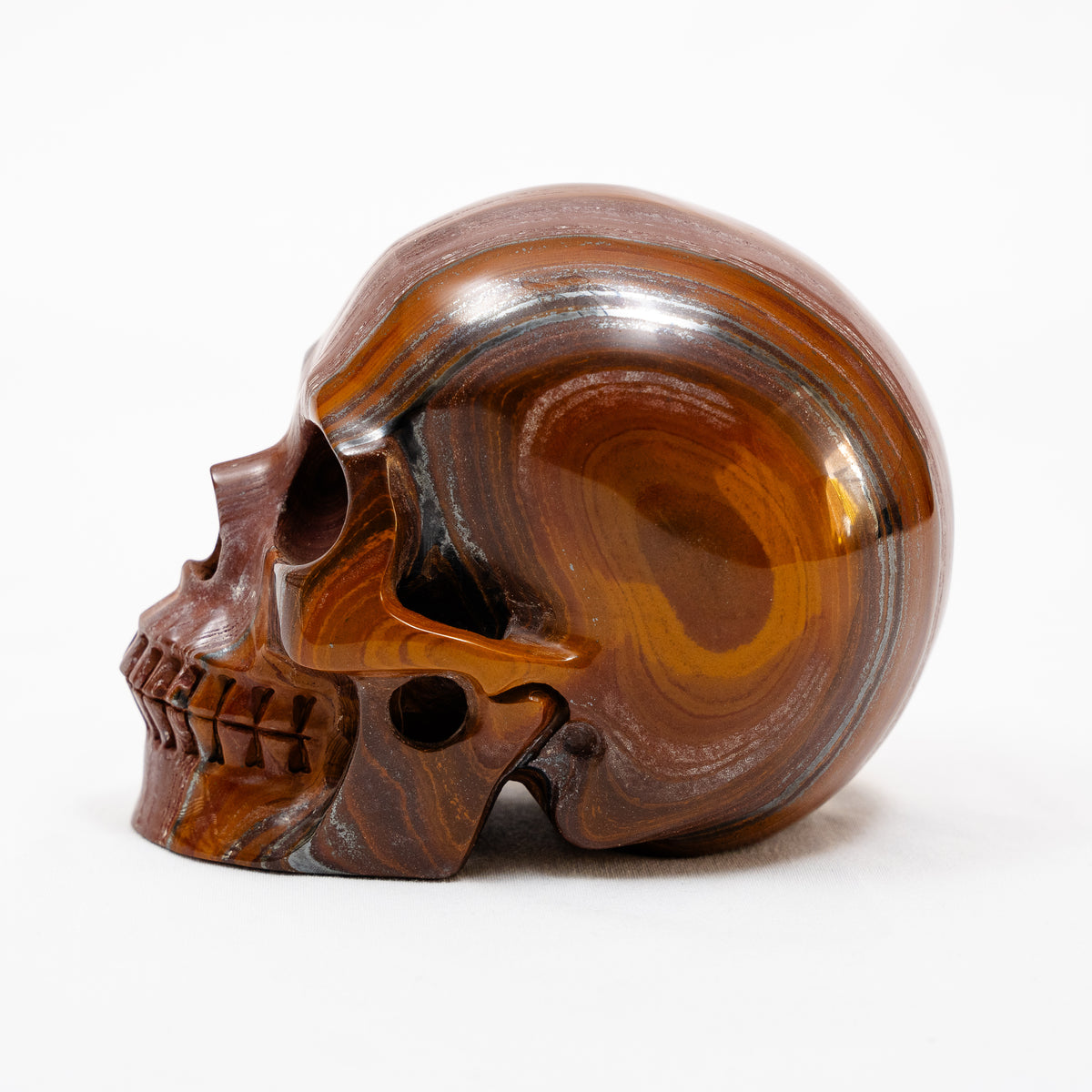 Red Iron Tigers Eye Quartz Crystal Skull - Large Hand Carved 5" Reiki, Chakra Healing Stone Skull