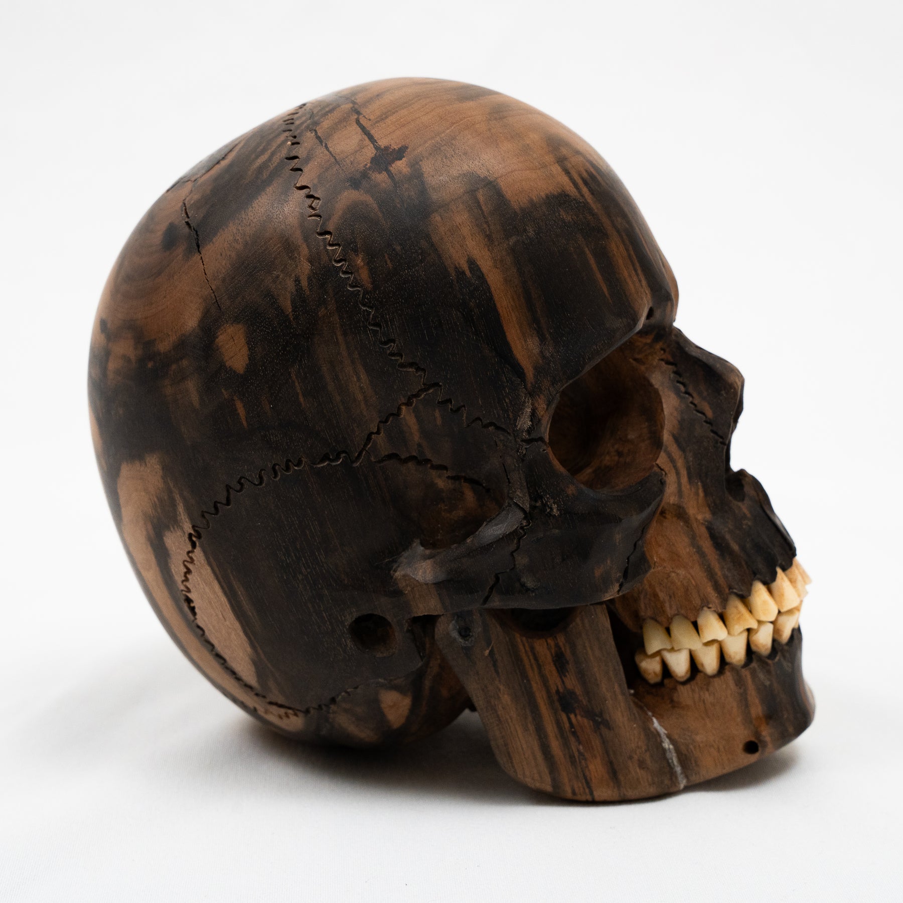 Black Ebony Wood Skull - Large 6" Hand Carved Human Skull Replica Skeleton Head