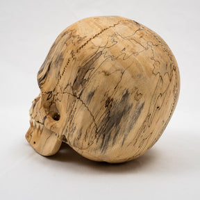 Wood Skull - Life Size Large 8" Hand Carved Human Skull Replica Skeleton Head