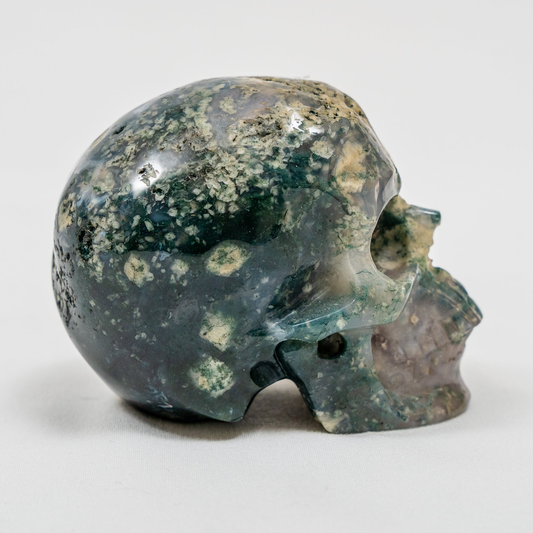 Moss Agate Crystal Skull 3.5" Hand Carved