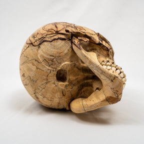 Wood Skull - Life Size Large 8" Hand Carved Human Skull Replica Skeleton Head