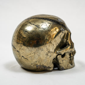 Gold Iron Pyrite Crystal Skull - Large Hand Carved 5" Reiki, Chakra Healing Crystal Skull Stone