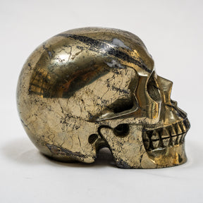 Gold Iron Pyrite Crystal Skull - Large Hand Carved 5" Reiki, Chakra Healing Crystal Skull Stone