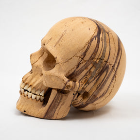 Wood Skull - Life Size Large 8" Hand Carved Human Skull Replica Skeleton Head