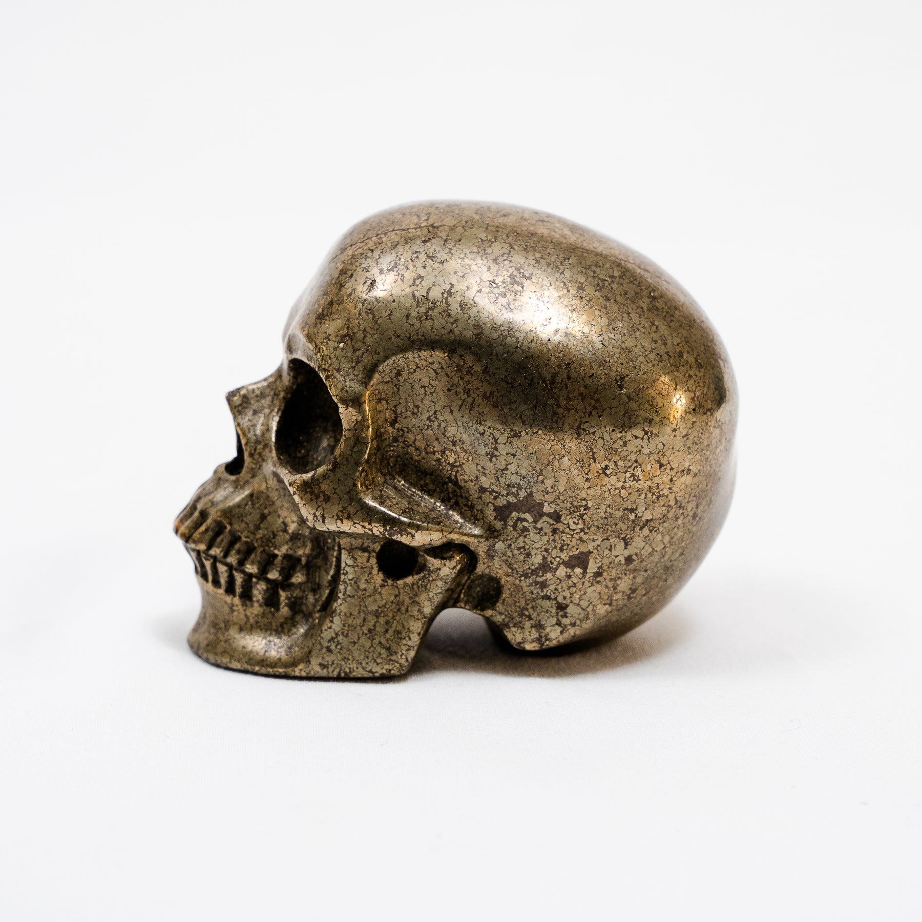 Gold Iron Pyrite Crystal Skull - Hand Carved 3.5" Reiki, Chakra Healing Crystal Skull Stone