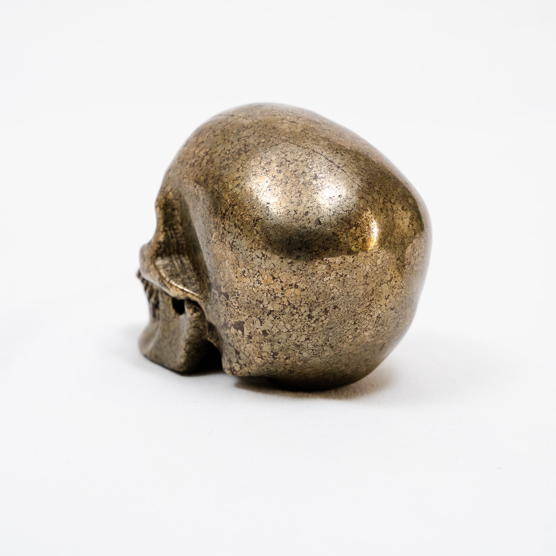 Gold Iron Pyrite Crystal Skull - Hand Carved 3.5" Reiki, Chakra Healing Crystal Skull Stone