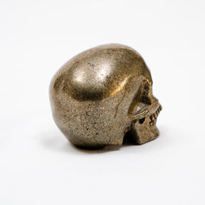 Gold Iron Pyrite Crystal Skull - Hand Carved 3.5" Reiki, Chakra Healing Crystal Skull Stone