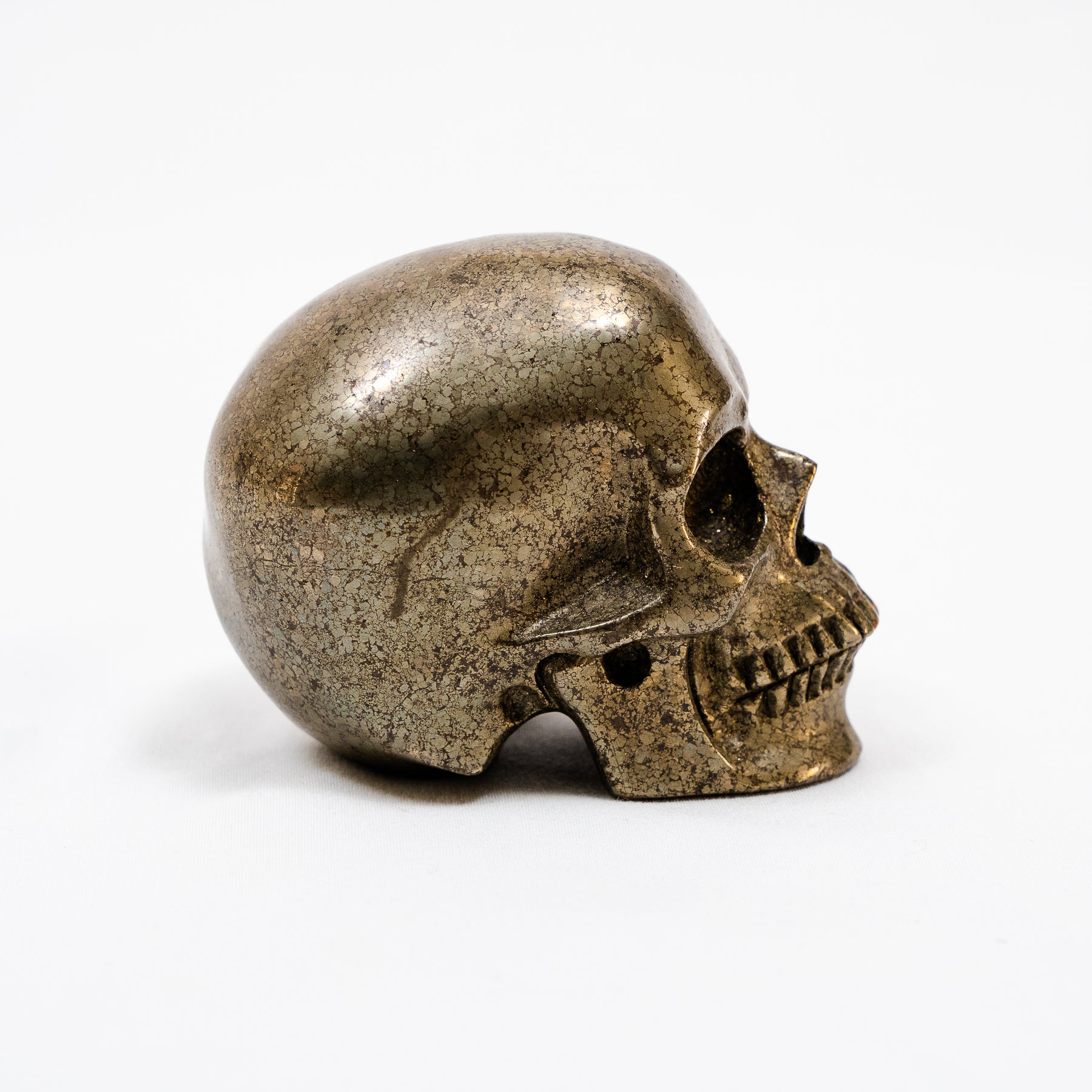 Gold Iron Pyrite Crystal Skull - Hand Carved 3.5" Reiki, Chakra Healing Crystal Skull Stone