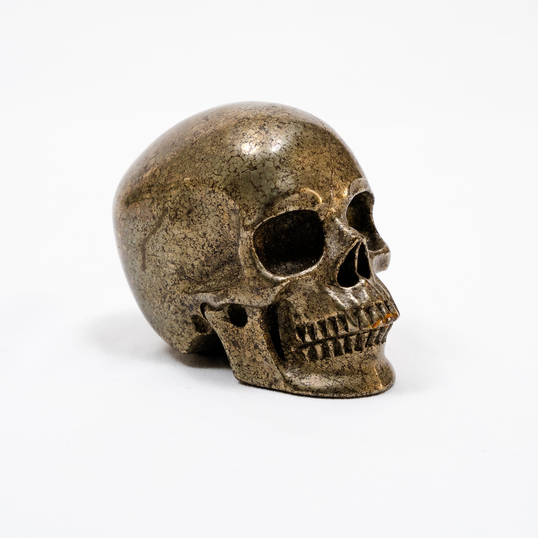 Gold Iron Pyrite Crystal Skull - Hand Carved 3.5" Reiki, Chakra Healing Crystal Skull Stone