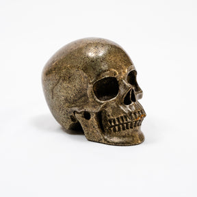 Gold Iron Pyrite Crystal Skull - Hand Carved 3.5" Reiki, Chakra Healing Crystal Skull Stone