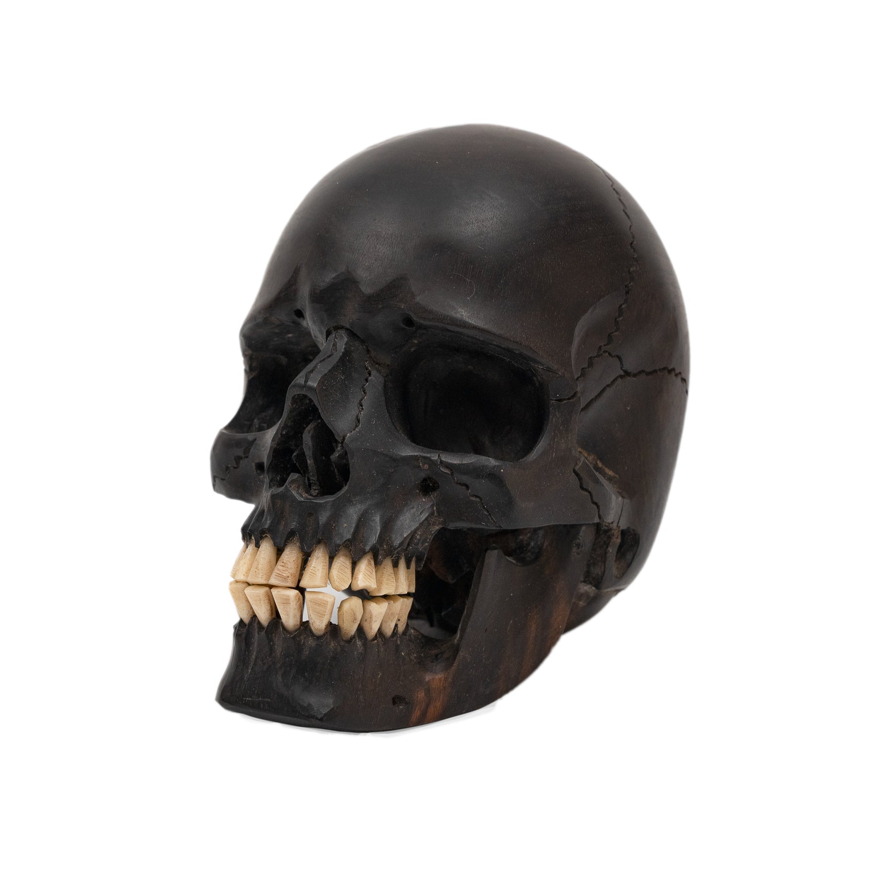 Black Ebony Wood Skull - Large 5.5" Hand Carved Human Skull Replica Skeleton Head