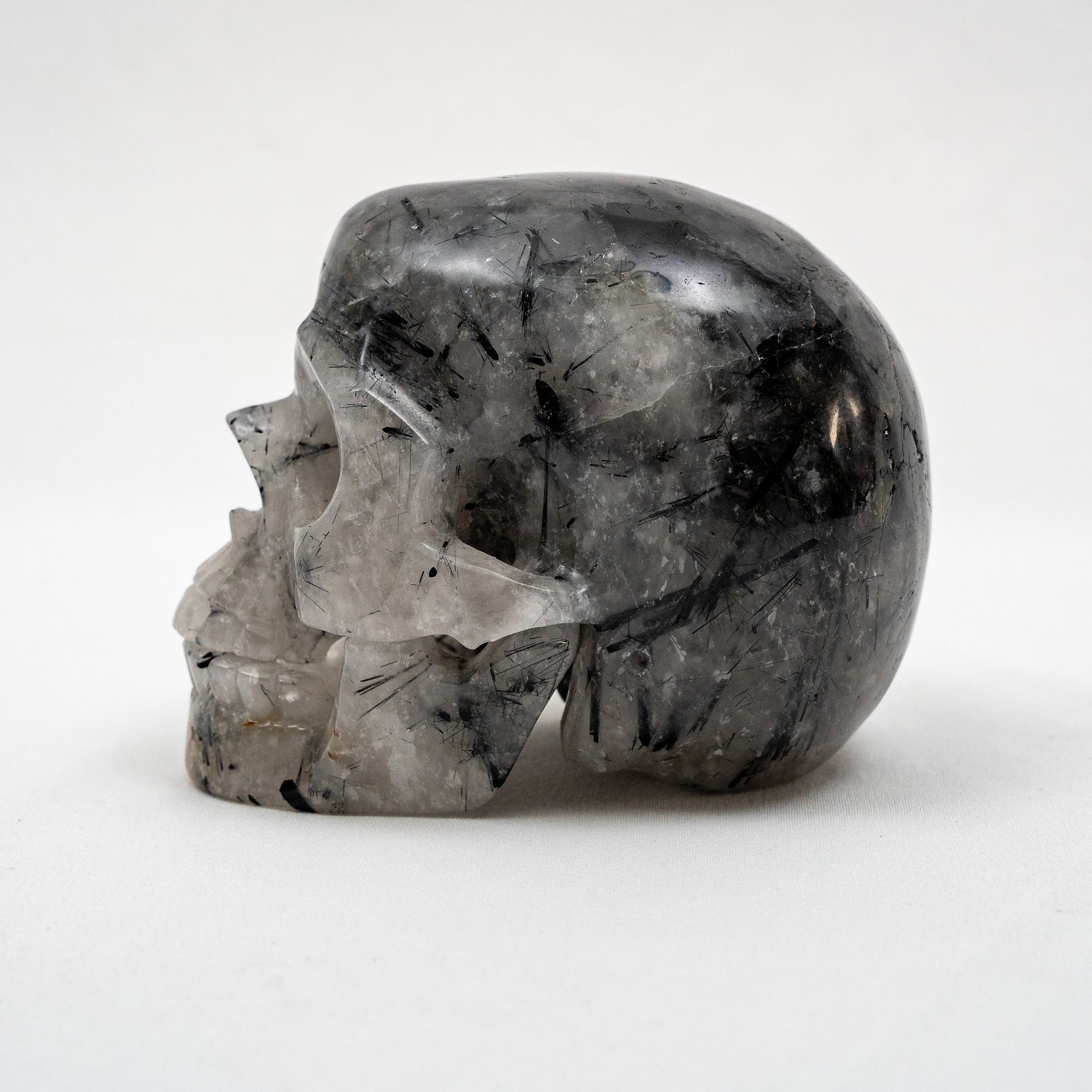 Black Tourmaline in Quartz 4.5" Large Crystal Skull