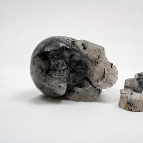 Black Tourmaline in Quartz 4.5" Large Crystal Skull