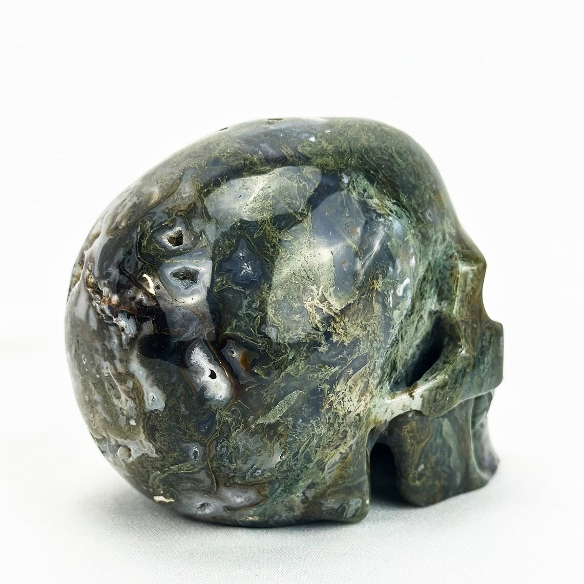 Moss Agate 4.75" Large Crystal Skull