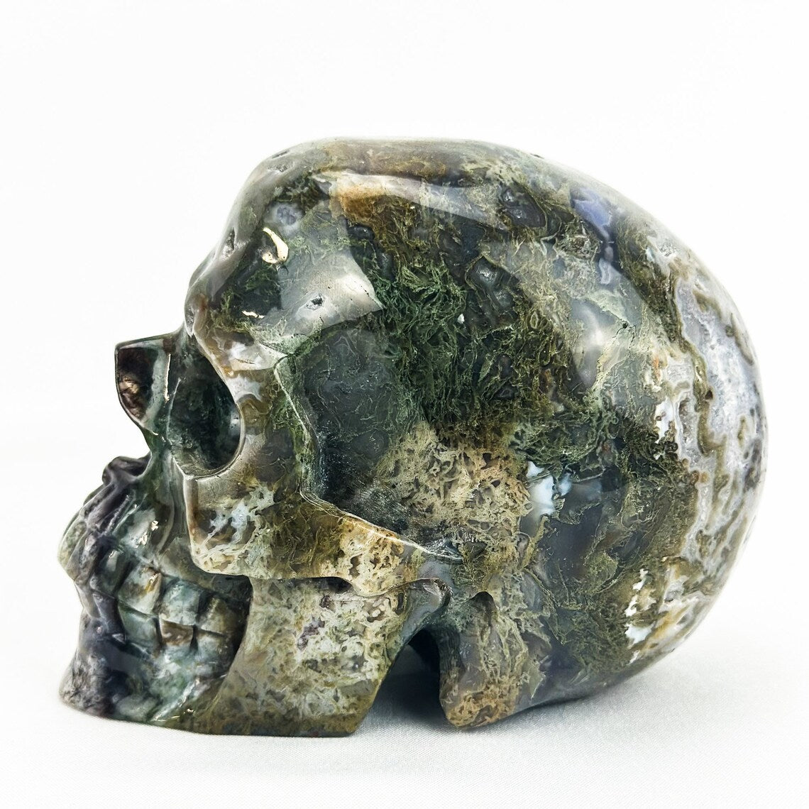 Moss Agate 4.75" Large Crystal Skull