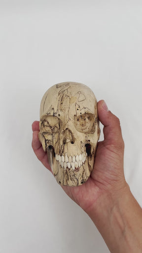 Wood Skull - 4.75" Hand Carved Human Skull Replica Skeleton Head Cranium