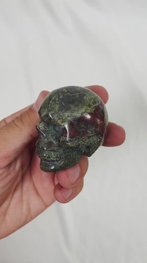 Dragons Bloodstone Crystal Skull - Small Hand Carved 2.5" Reiki, Chakra Healing Crystal Skull Stones