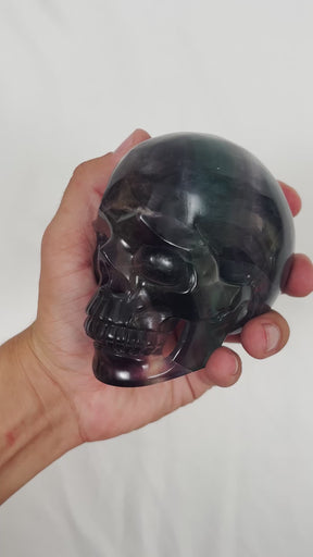 High Quality Rainbow Fluorite Crystal Skull w/ Imperfections - Large Hand Carved 4.25" Reiki Chakra Healing Crystal Skull Stone