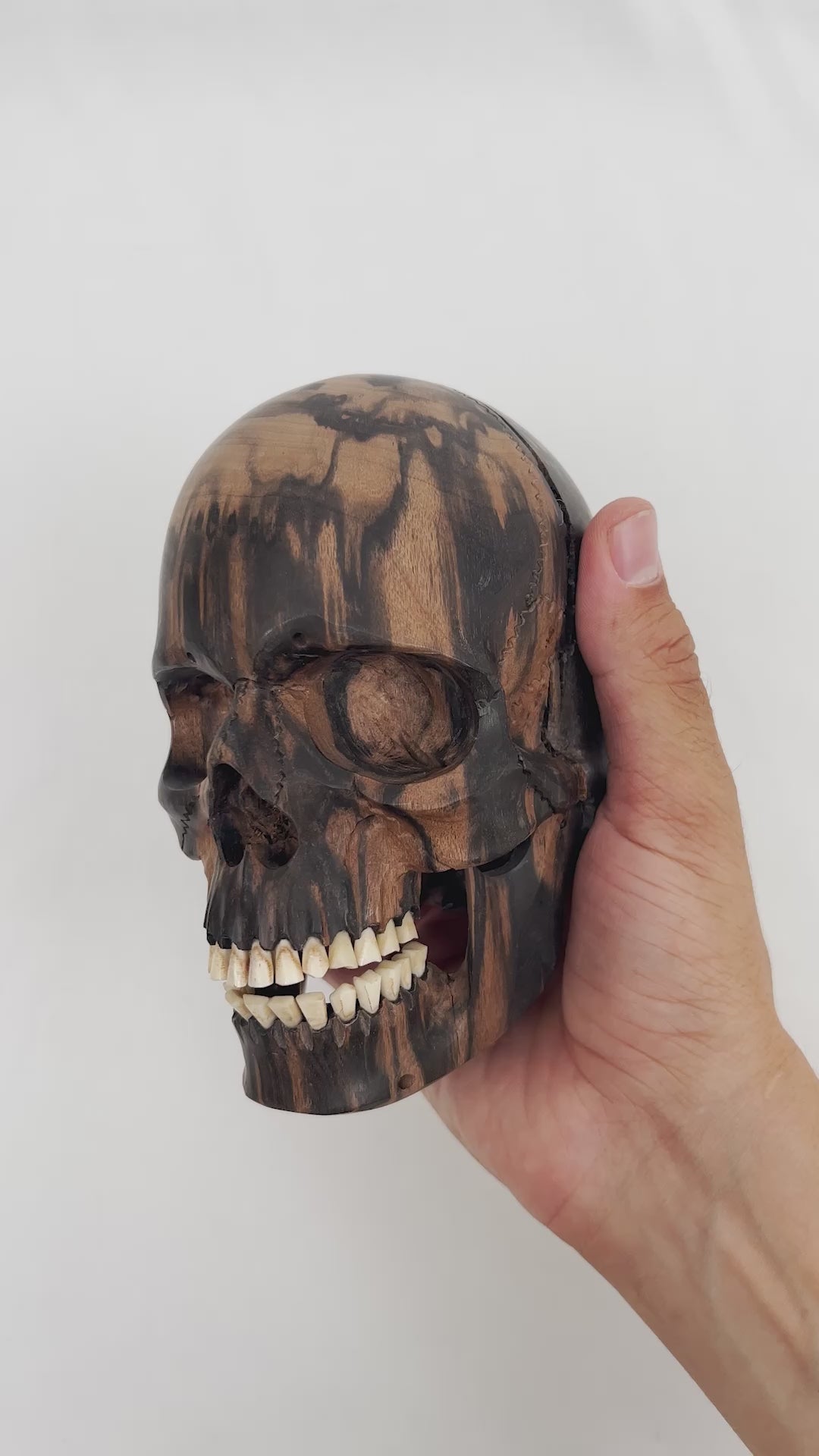 Black Ebony Wood Skull - Large 6" Hand Carved Human Skull Replica Skeleton Head