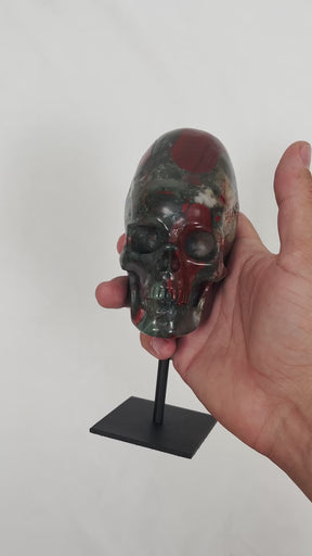 Elongated Bloodstone Crystal Skull - Hand Carved 2.75" Reiki Chakra Healing Skull Stone