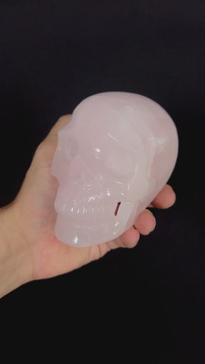 Pink Mangano Calcite Crystal Skull - Large Hand Carved 4.5" Reiki, Chakra Healing Crystal Skull Stones