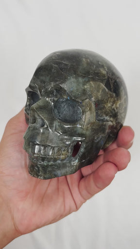 Labradorite Stone Skull - Large Hand Carved 4.5" Reiki, Chakra Healing Crystal Skull Carving