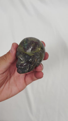 Dragons Bloodstone Crystal Skull - Small Hand Carved 2.5" Reiki, Chakra Healing Crystal Skull Stones